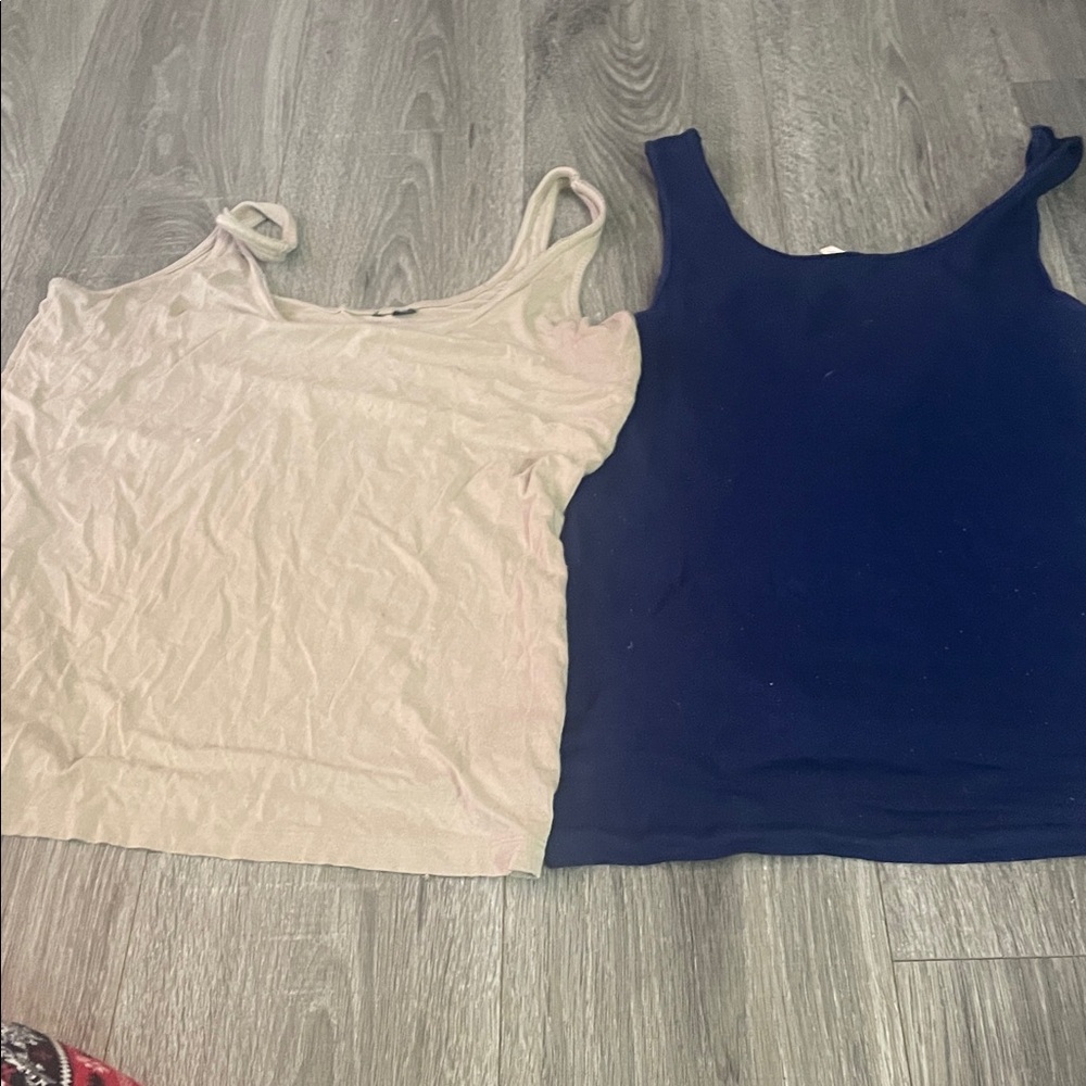 Women's Beige and Navy Tank Tops